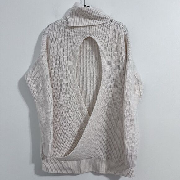 Lou & Gray Turtleneck Sweater Size S Ivory Wool/ Alpaca Blend Open Back Minimal - Picture 2 of 8